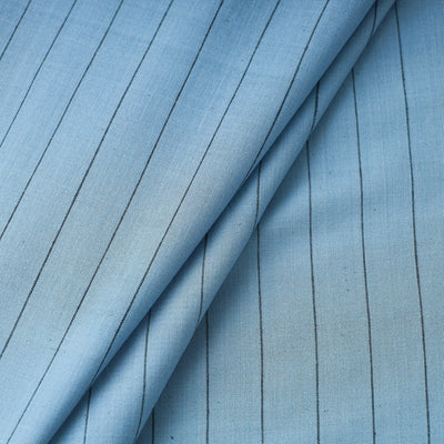 Blue - Baragaon Pre Washed Handloom Striped Cotton Fabric