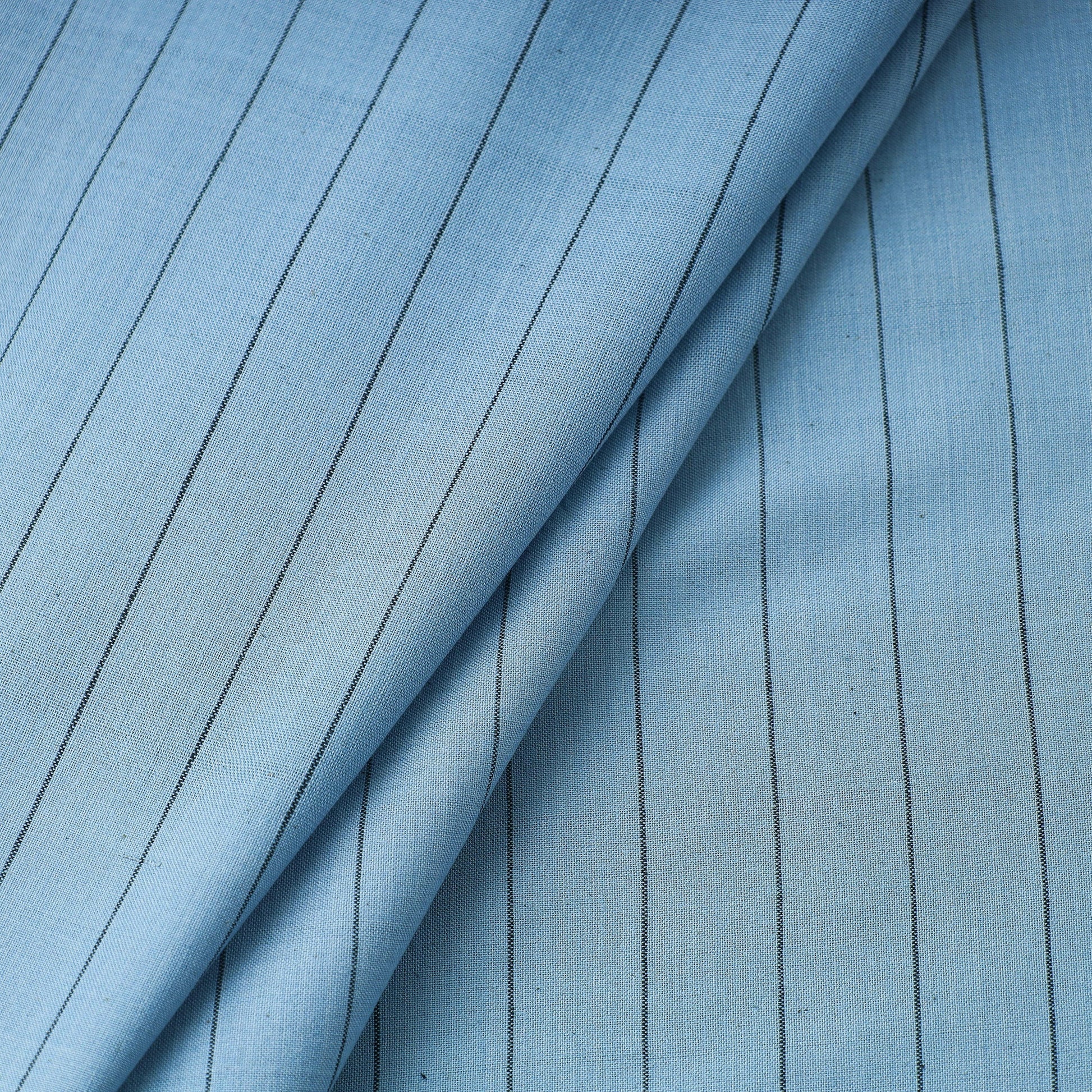Blue - Baragaon Pre Washed Handloom Striped Cotton Fabric