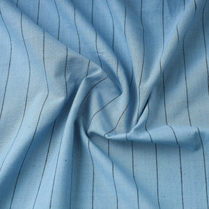 Blue - Baragaon Pre Washed Handloom Striped Cotton Fabric
