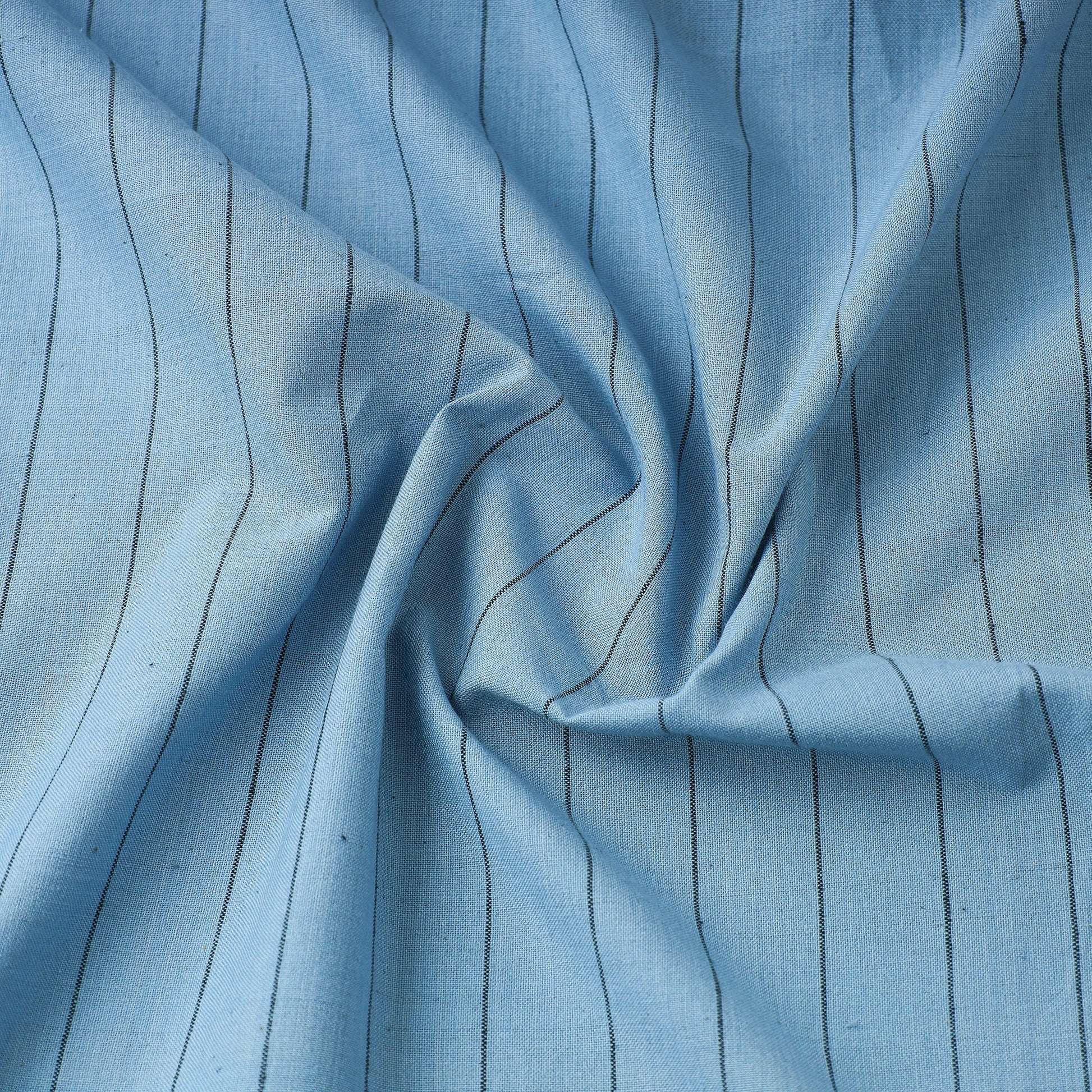 Blue - Baragaon Pre Washed Handloom Striped Cotton Fabric