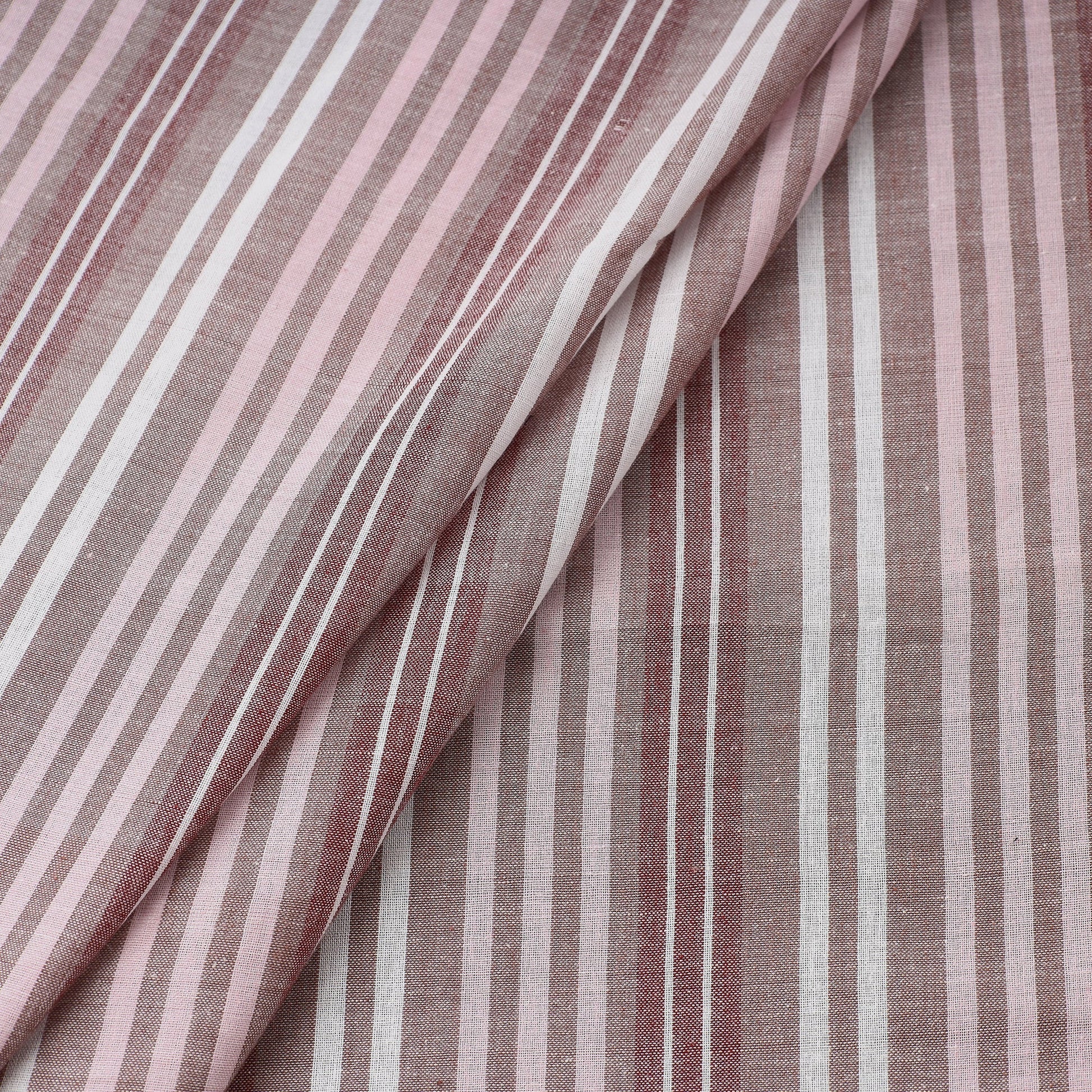 Brown - Baragaon Pre Washed Handloom Striped Cotton Fabric