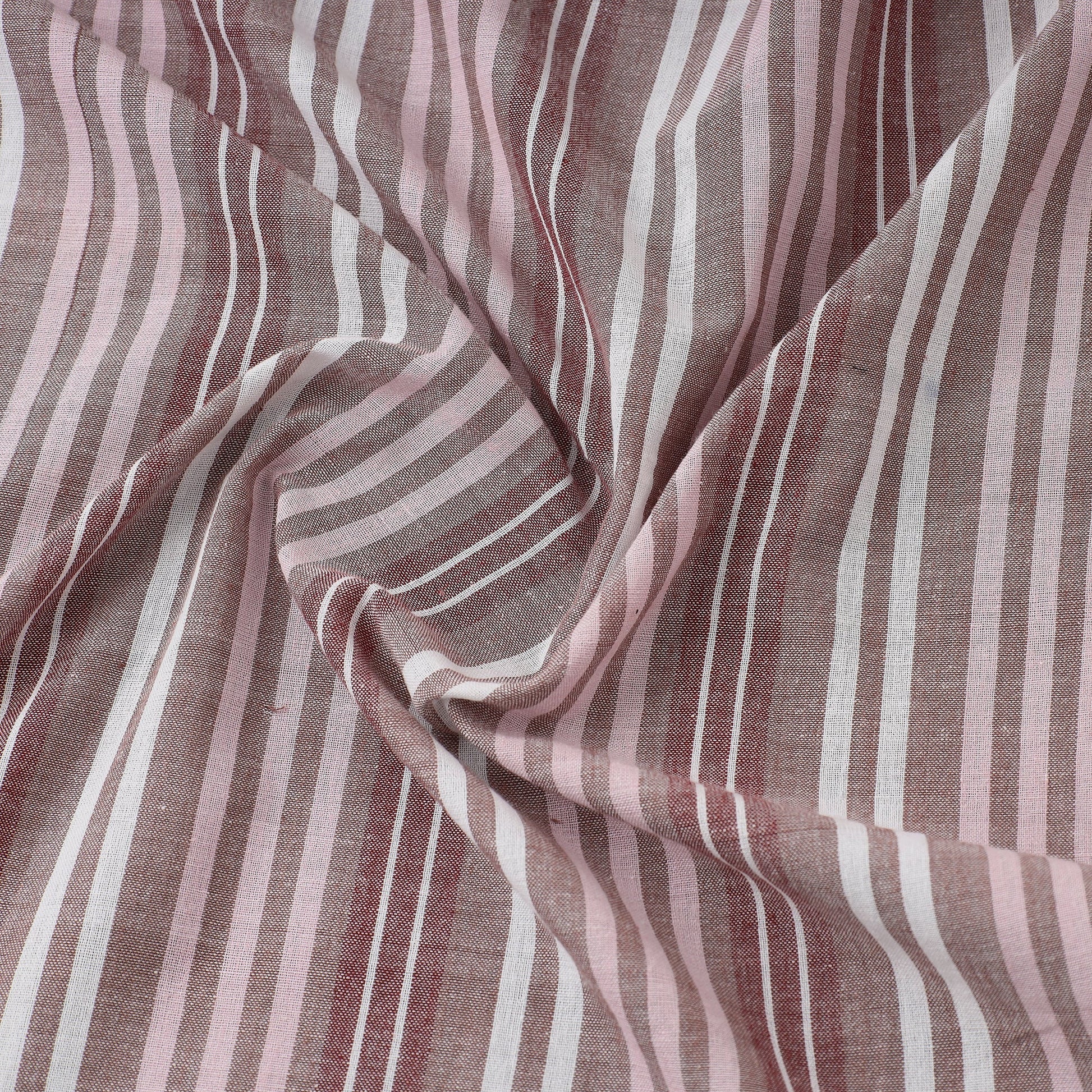 Brown - Baragaon Pre Washed Handloom Striped Cotton Fabric