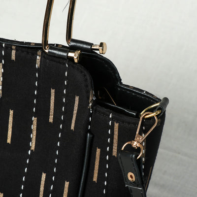 Black - Handcrafted Kantha Hand Embroidered Cotton Hand Bag