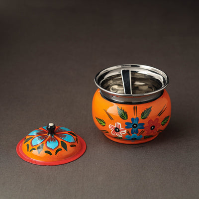 Banaras Handpainted Stainless Steel Small Ghee Pot with Spoon (250ml)
