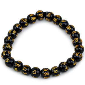 Studio Vaidik Black Onyx Bracelet with Om Mani Padme Hum