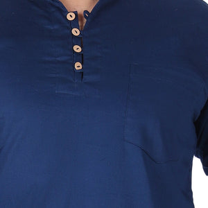 Dark Blue Solid Pure Cotton Straight Kurta