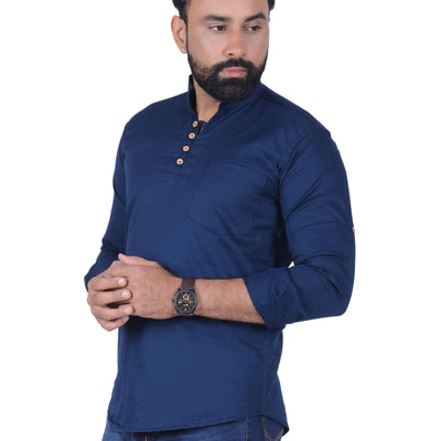 Dark Blue Solid Pure Cotton Straight Kurta