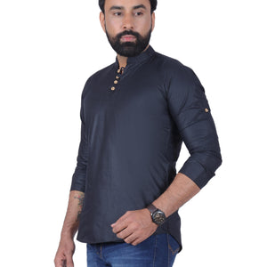 Black Solid Pure Cotton Straight Kurta
