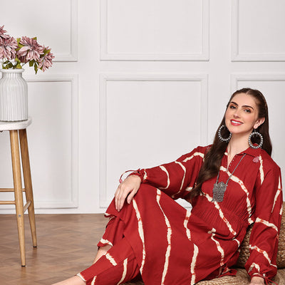 Tie & Dye Dyed Printed V-Neck Tunic Top and Trouser Co-Ords