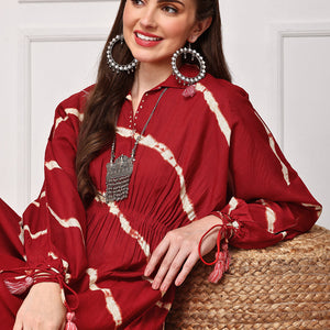 Tie & Dye Dyed Printed V-Neck Tunic Top and Trouser Co-Ords