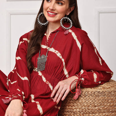 Tie & Dye Dyed Printed V-Neck Tunic Top and Trouser Co-Ords