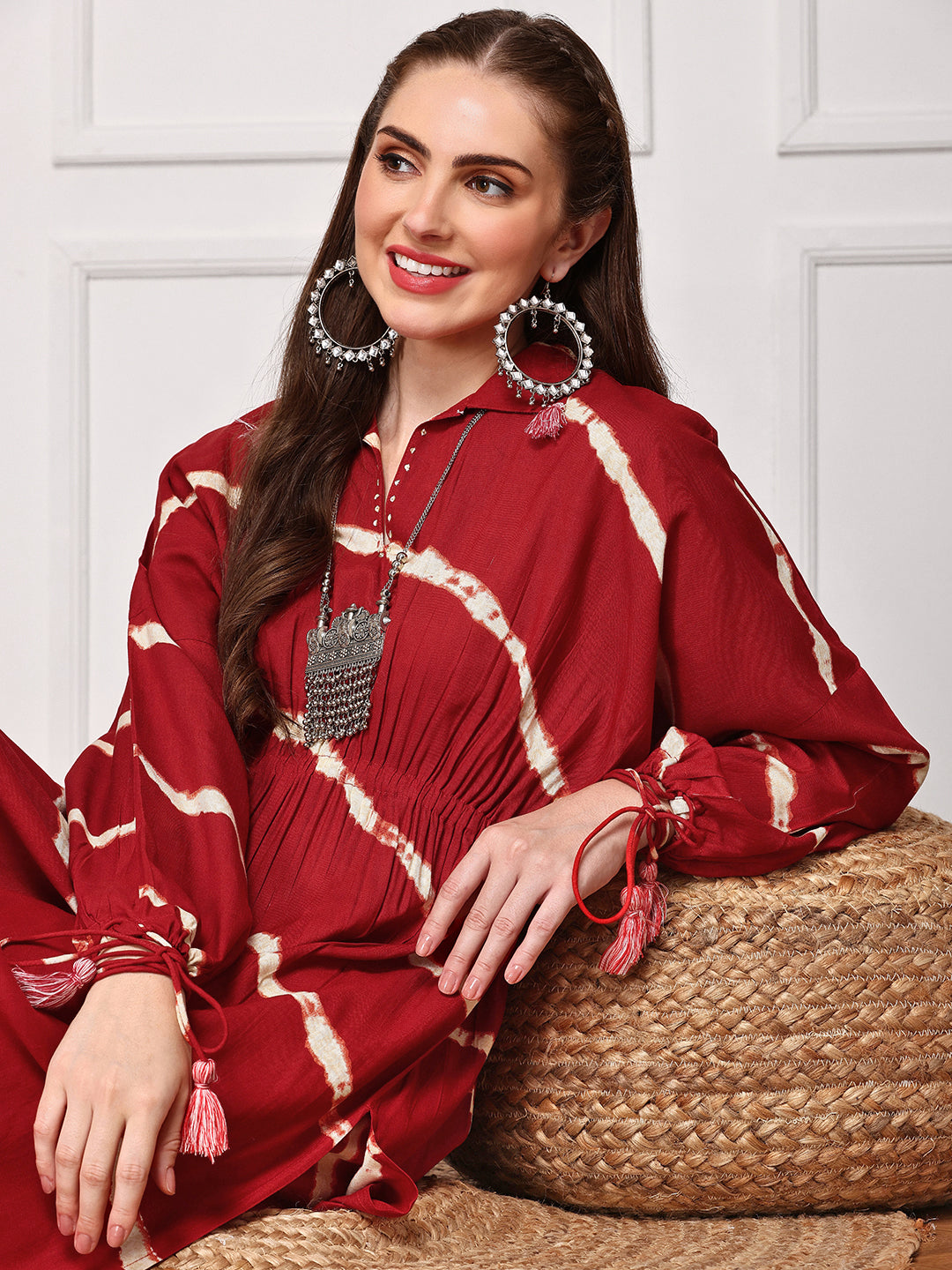 Tie & Dye Dyed Printed V-Neck Tunic Top and Trouser Co-Ords