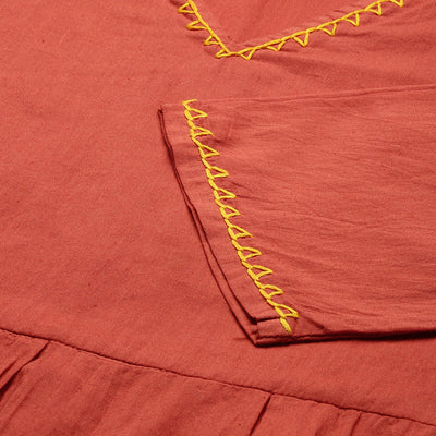 Rust Ombre Dyed V-Neck Pure Cotton Anarkali Kurta With Trousers