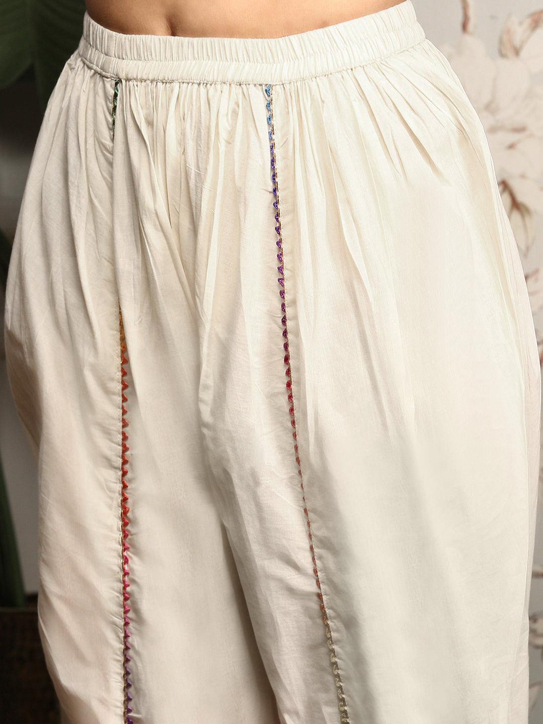 Quirky Mandarin Collar Three-Quarter Sleeves Cotton Straight Kurta & Dhoti Pants