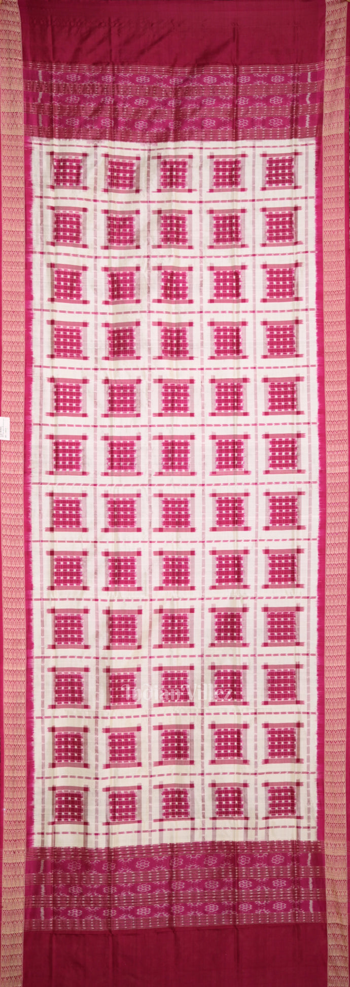White Pink Ashwin Theme  Authentic Sambalpuri Silk Dupatta
