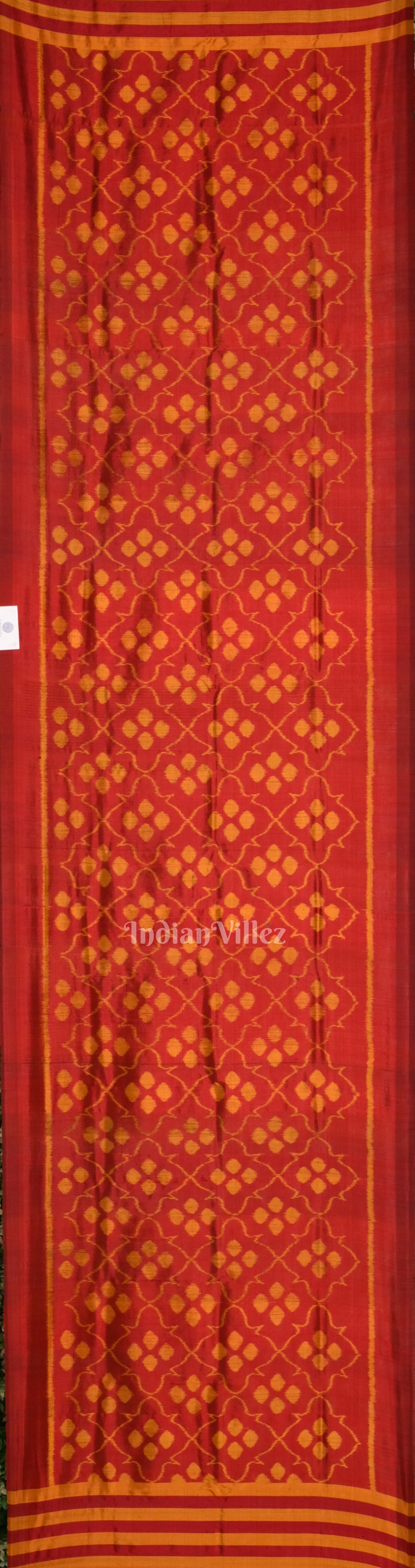 Red Mustard Yellow  Odisha Ikat Pure Sambalpuri Silk Stole