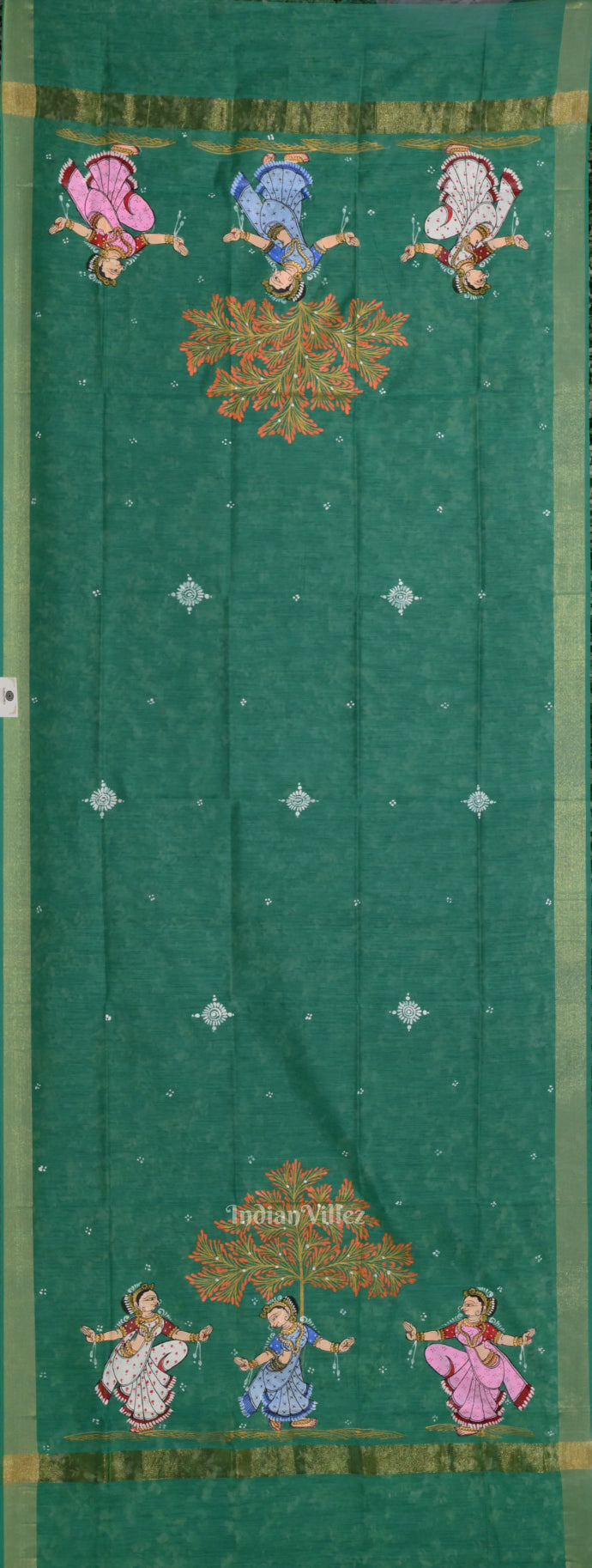 Green Nartaki Theme Patachitra Chanderi Dupatta
