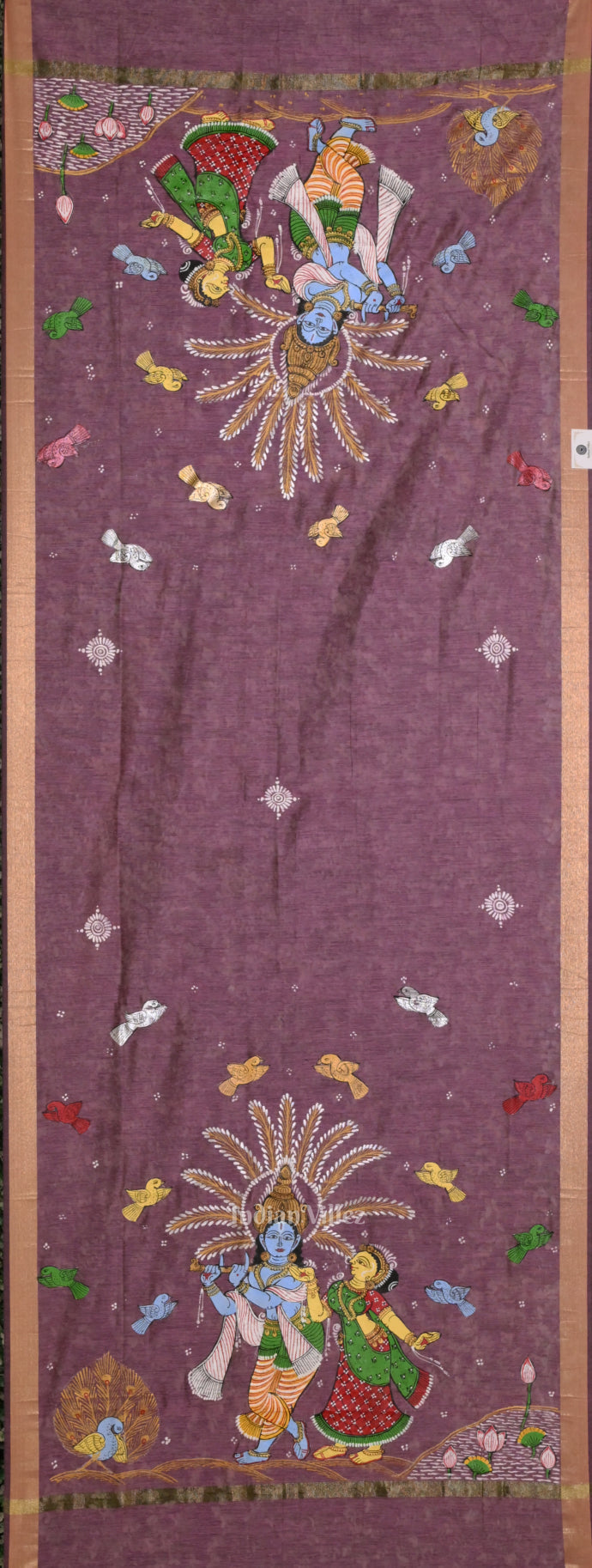 Baby Pink Radha Krishna Raas Leela Theme Patachitra Chanderi Dupatta