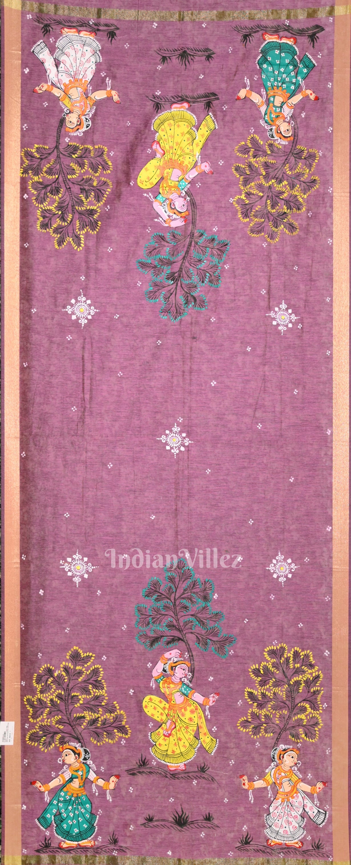 Onion Pink Nartaki  Hand-Painted Pattachitra Chanderi Dupatta