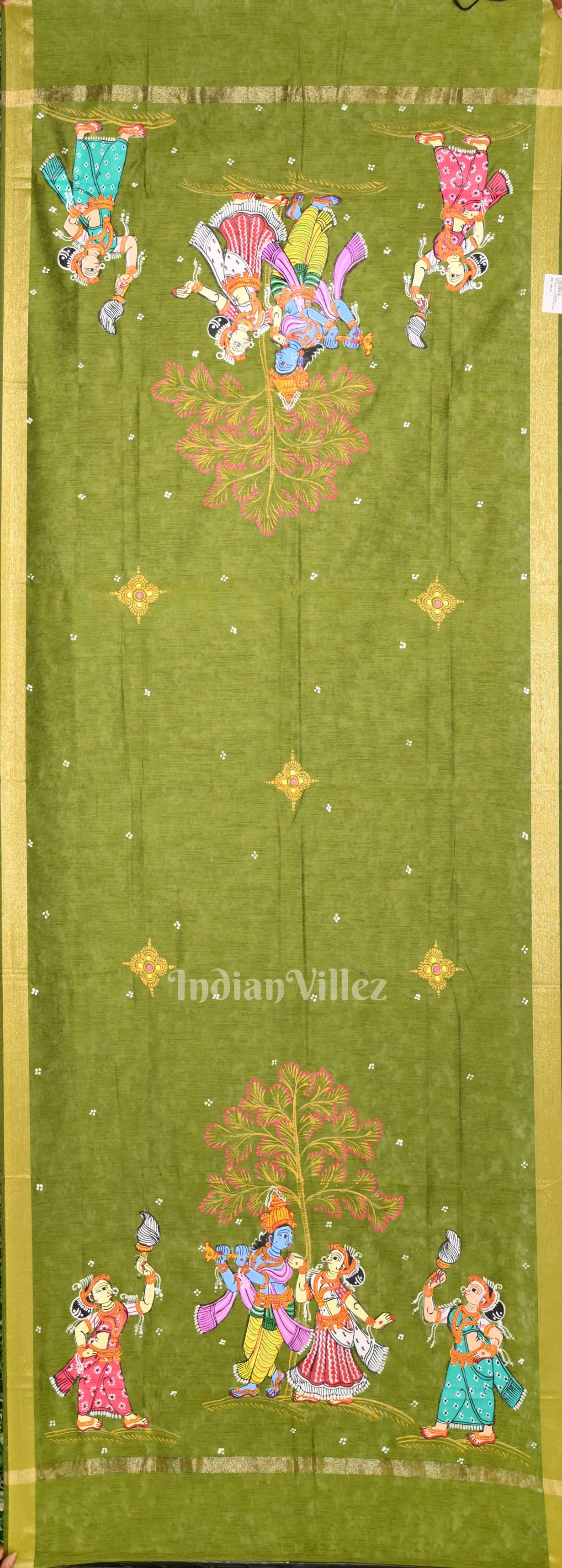 Mehendi Green Raas Leela Pattachitra Chanderi Dupatta