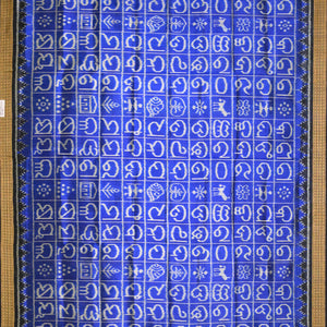 Blue Odia Varnamala Odisha Ikat Pure Sambalpuri Silk Dupatta