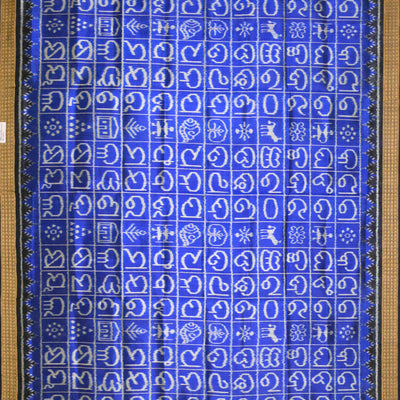 Blue Odia Varnamala Odisha Ikat Pure Sambalpuri Silk Dupatta