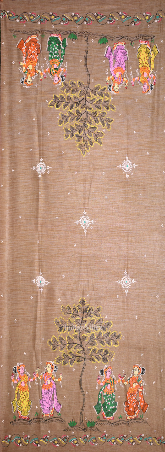 Lavender Golden Dual Tone Nartaki Tussar Pattachitra Dupatta