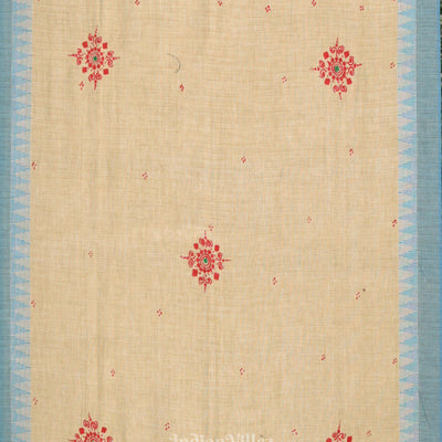 Cream Blue Mudra Theme Hand-Painted Tussar Pattachitra Dupatta