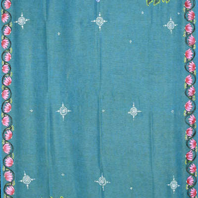 Sky Blue Boita Theme Tussar Pattachitra Dupatta