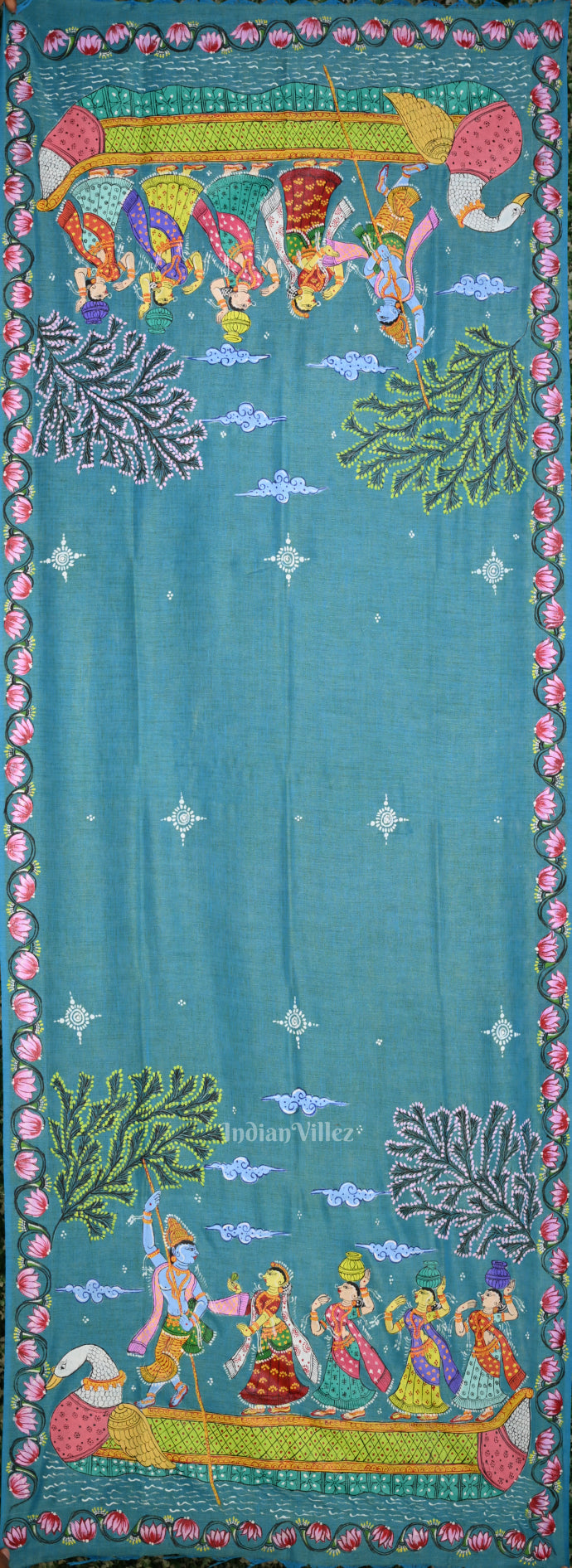Sky Blue Boita Theme Tussar Pattachitra Dupatta