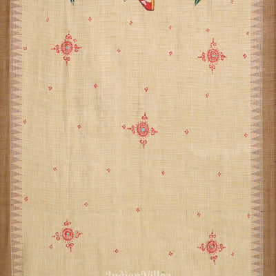 Cream marriage Theme Hand-Painted Tussar Pattachitra Dupatta