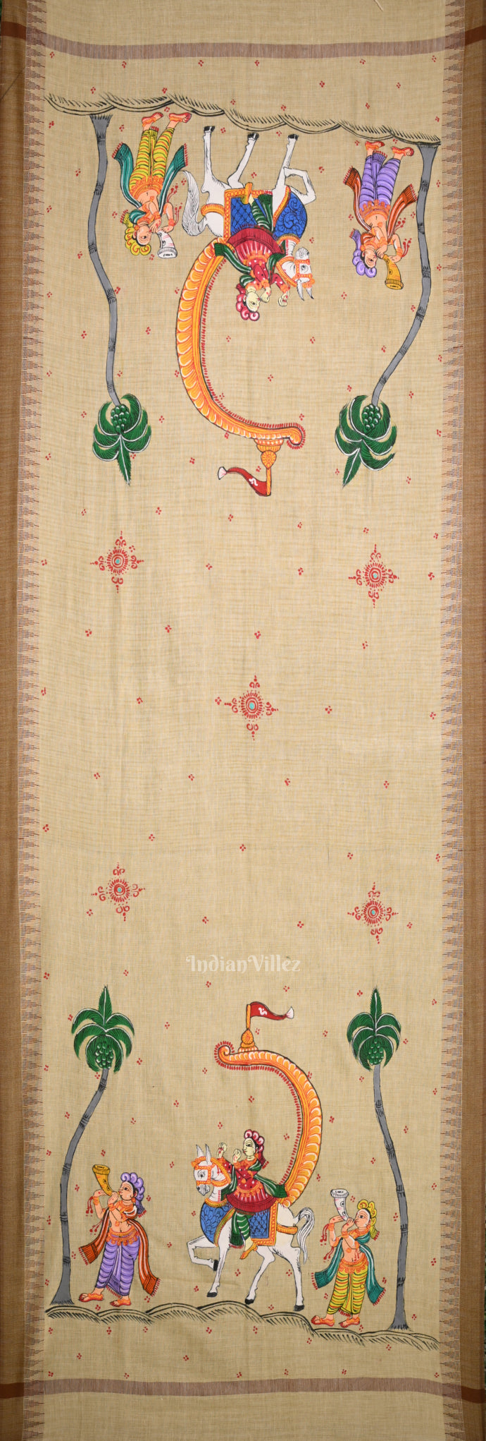 Cream marriage Theme Hand-Painted Tussar Pattachitra Dupatta