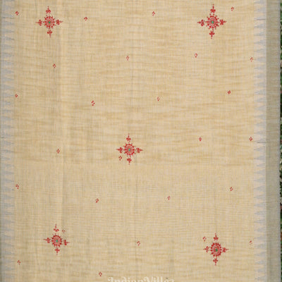 Cream Light Blue Radha Krishna Hand-Painted Tussar Pattachitra Dupatta