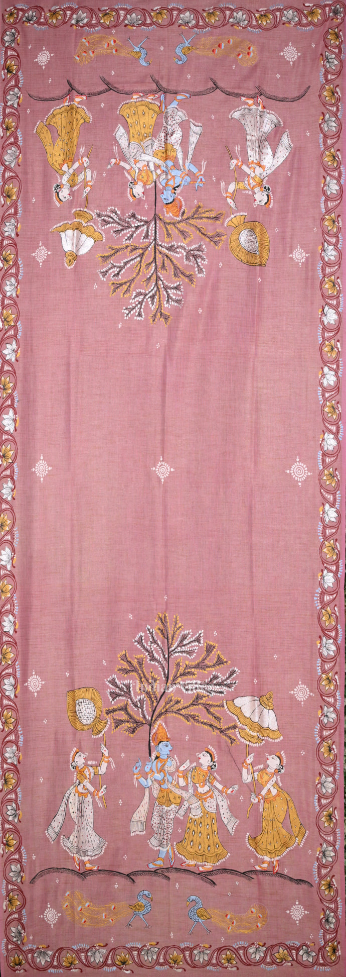 Pink Radha Krishna Raasleela Tussar Pattachitra Dupatta