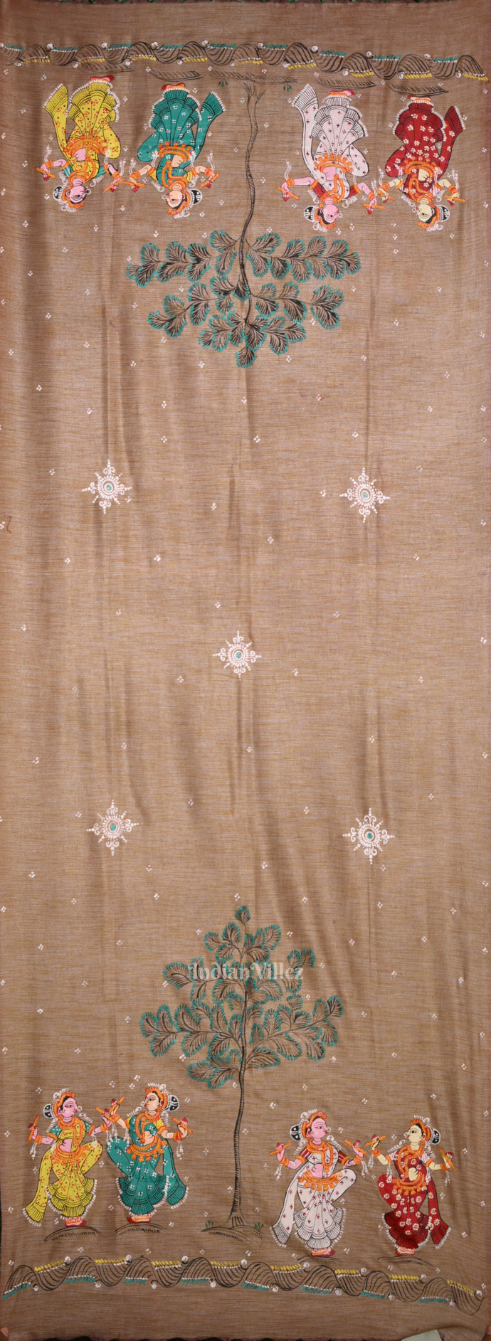 Lavender Golden Nartaki Tussar Pattachitra Dupatta