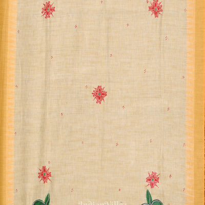 Cream Yellow Doli Barat Hand-Painted Tussar Pattachitra Dupatta