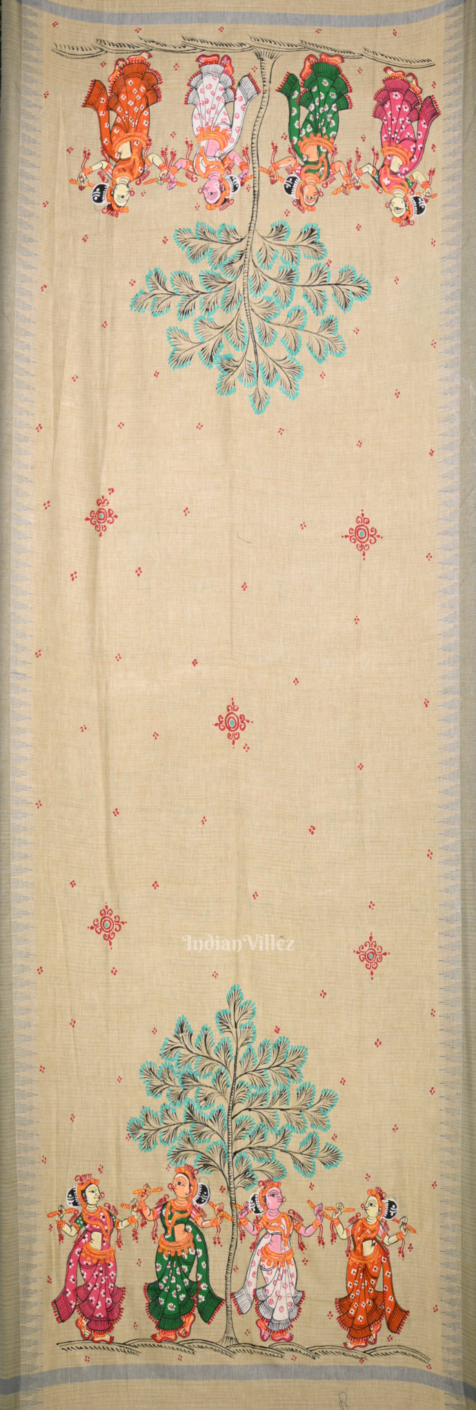 Cream Dandiya Hand-Painted Tussar Pattachitra Dupatta