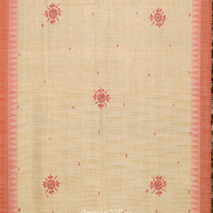 Cream Red Mudra Theme Hand-Painted Tussar Pattachitra Dupatta