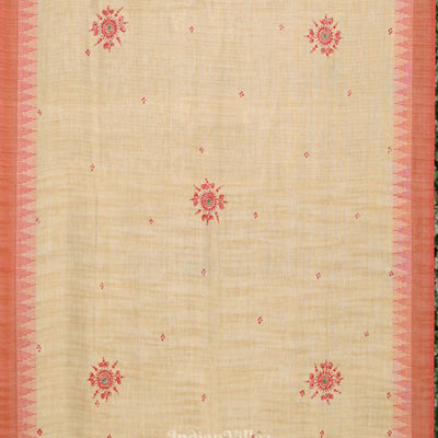 Cream Red Mudra Theme Hand-Painted Tussar Pattachitra Dupatta