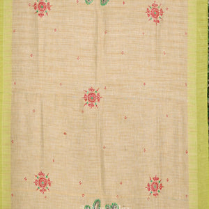 Cream Parrot Green Radha Krishna  Hand-Painted Tussar Pattachitra Dupatta