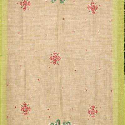Cream Parrot Green Radha Krishna  Hand-Painted Tussar Pattachitra Dupatta
