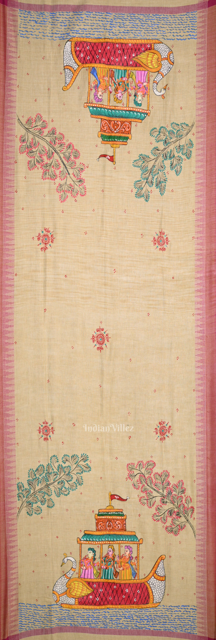 Cream Boita Bandana Tussar Pattachitra Dupatta