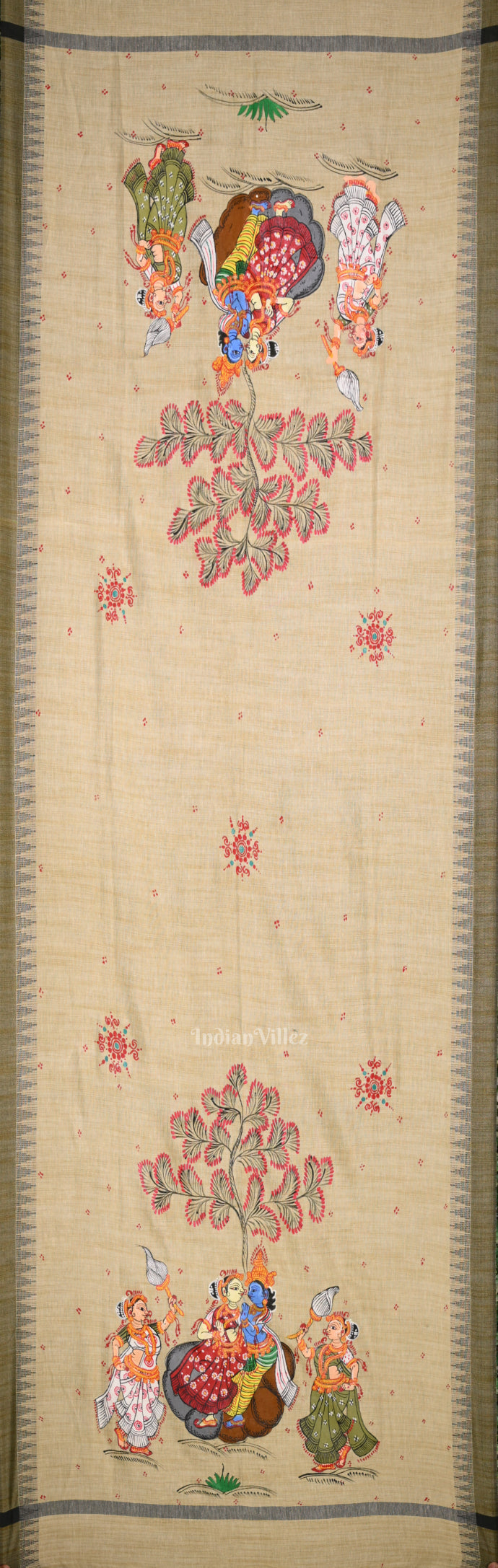 Cream Beige Radha Krishna Raasleela Tussar Pattachitra Dupatta