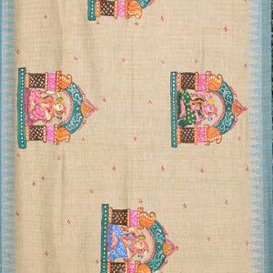 Cream Beige Dulhan Theme Hand-Painted Tussar Pattachitra Dupatta