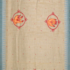 Cream Beige Mudra Theme Hand-Painted Tussar Pattachitra Dupatta