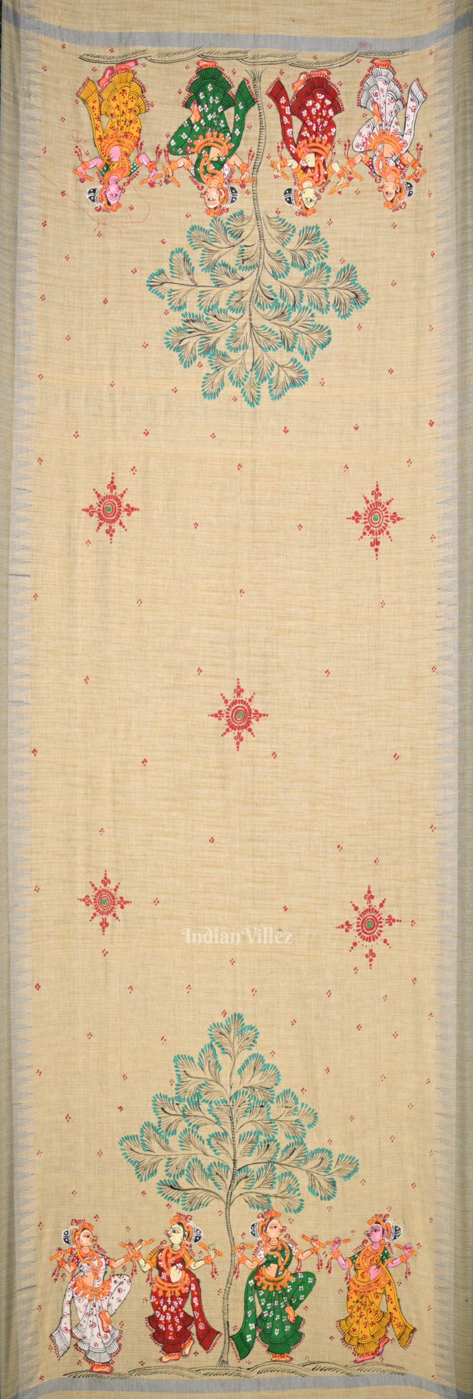 Cream Beige Dandiya Tussar Pattachitra Dupatta