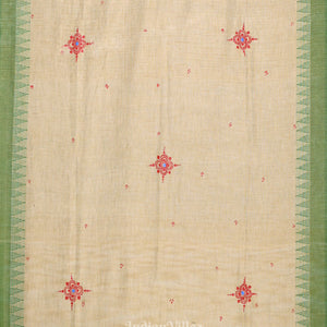 Cream Green Mastya Kanya Hand-Painted Tussar Pattachitra Dupatta