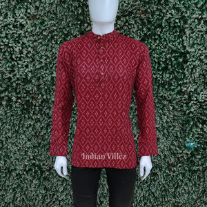 Maroon Odisha Ikat Cotton Kurta for Men