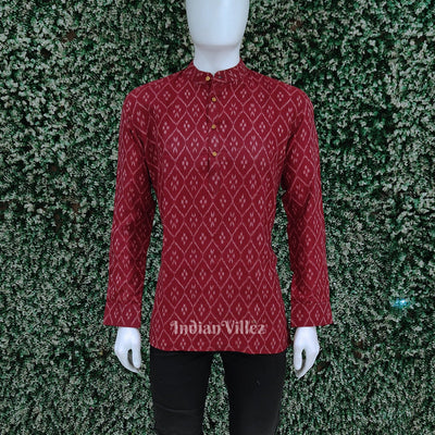 Maroon Odisha Ikat Cotton Kurta for Men
