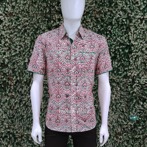 Red Green Design Block Printed Half Sleeve Shirt for Men